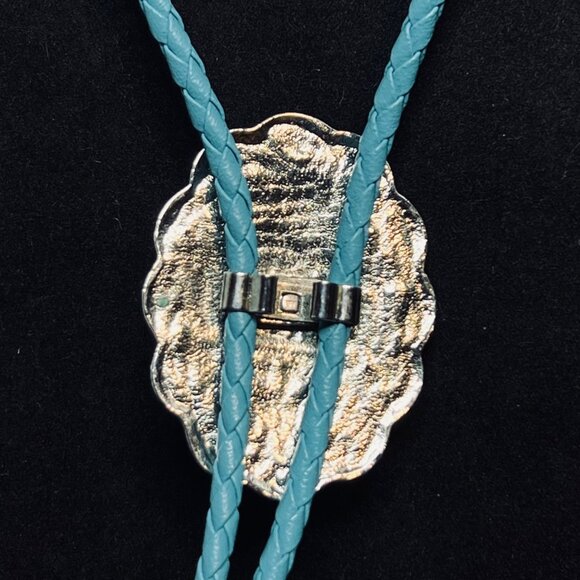 Western Aqua Blue & Silver Tone Cactus Bolo Tie Necklace (4735-1 to -5) - Picture 4 of 5